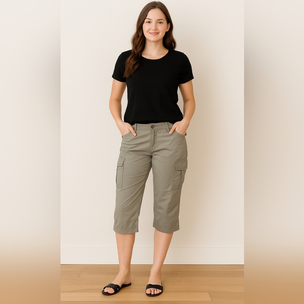 Tz) Mudd Women’s Size 15 Khaki Cargo Capris 100% Cotton – Casual Utility Pants